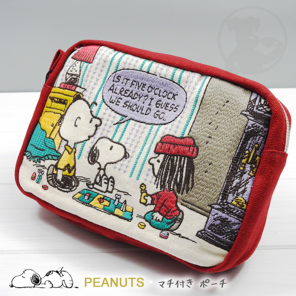 楽天市場 Peanuts ピーナッツ Snoopy スヌーピー 手刺繍のような縫い方が特徴総刺繍シリーズマチ付きポーチ お部屋 京都文具屋