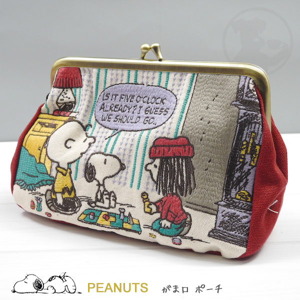 楽天市場 Peanuts ピーナッツ Snoopy スヌーピー 手刺繍のような縫い方が特徴総刺繍シリーズがま口ポーチ お部屋 京都文具屋