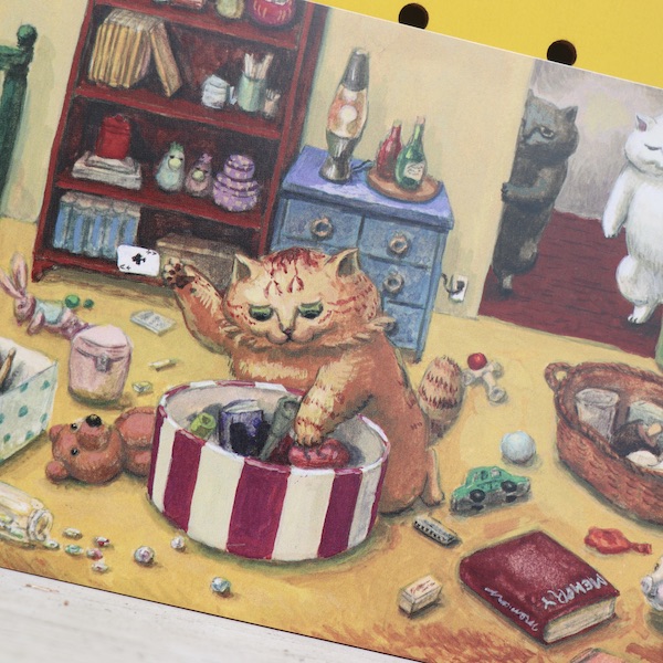 お取り寄せ】 猫たちと共に心温まるひと時を感じるポストカード<br>カマノレイコ ピアノとワイン 