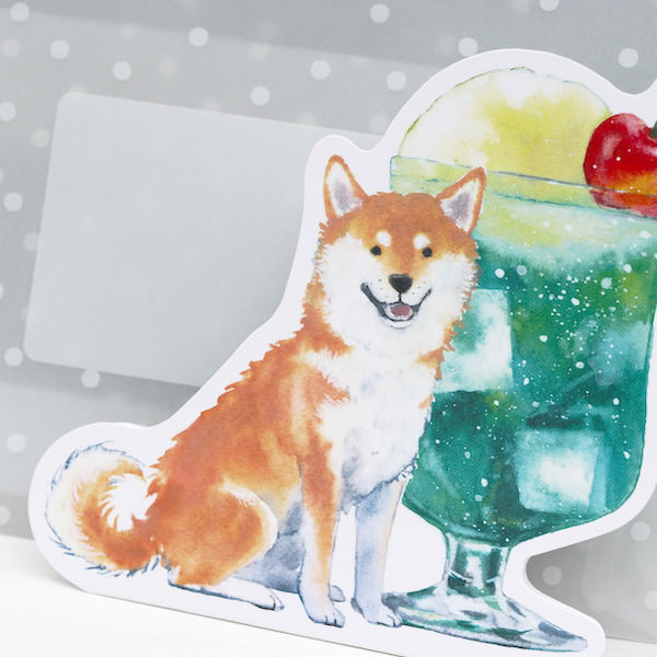 楽天市場 かわいい柴犬と夏のおいしいものが描かれた水彩画ポストカードしばいぬとおいしい夏カード クリームソーダ 京都文具屋