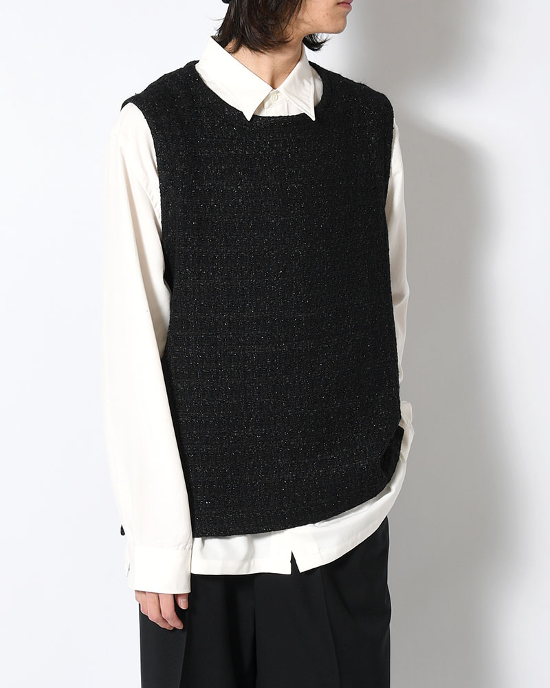 ユハ JUHA ティーシャツより良い トップス ノースリーブ ツィードより良い メンズ/レディース 26春夏 SUMMER TWEED P/O VEST -BLACK-