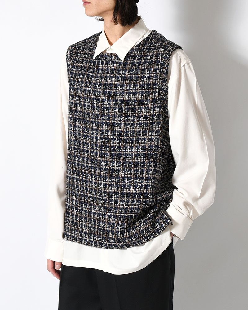 ユハ JUHA ティーシャツより良い トップス ノースリーブ ツィードより良い メンズ/レディース 26春夏 SUMMER TWEED P/O VEST -BLACK-