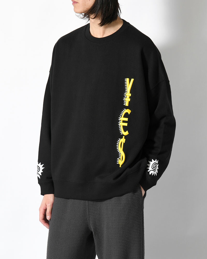 FOREVER YES フォーエバーイエス グラフィックスウェットパーカー メンズ トップス 刷り上げる プルオーバーフーディー 26春夏 LOGO CREW SWEAT -BLACK-