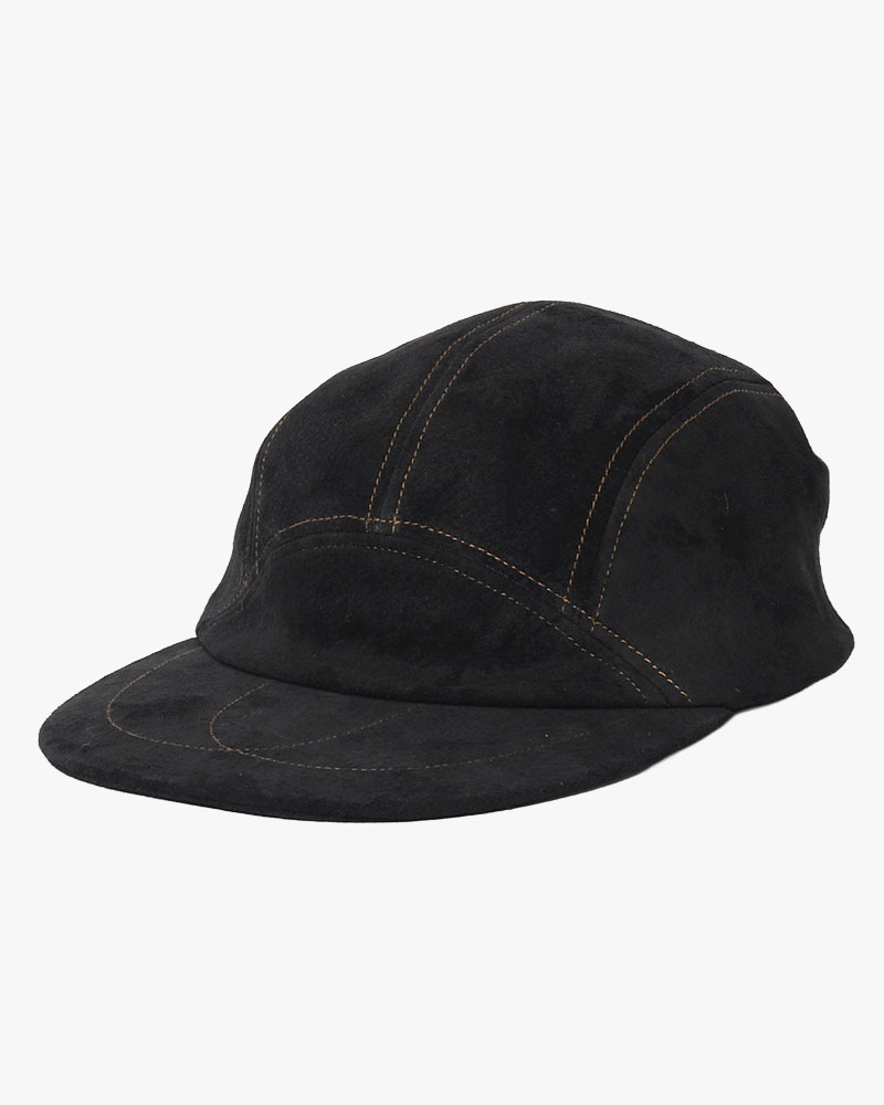 Indietro Association インディエトロアソシエーション ジェットキャップ メンズ/レディース 帽子 ピッグレザー スエード 26春夏 LEATHER JET CAP -BLACK-｜京都印ＳＴＯＲＥ