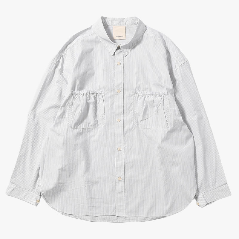 refomed リフォメッド ワイドシルエットシャツ メンズ/レディース トップス ストライプ柄 長袖 26春夏 WRIST PATCH WIDE SHIRT "STRIPE" -3.COLOR-｜京都印ＳＴＯＲＥ