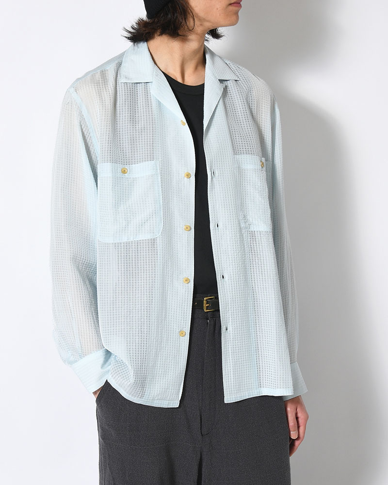 SEVEN BY SEVEN セブンバイセブン シアーシャツ メンズ トップス 長袖 ギンガムチェック SHEER OPEN COLLAR SHIRTS L/S -Gingham Check Indian fabric- -BLUE-