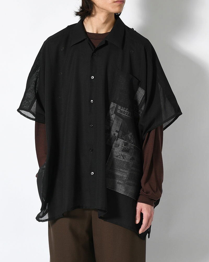 Leh レー ポンチョシャツ メンズ/レディース ライトアウター シアートップス 厚地の外套大きさ 26春夏 WIDE PONCHO SHIRTS -BLACK(SILK)-