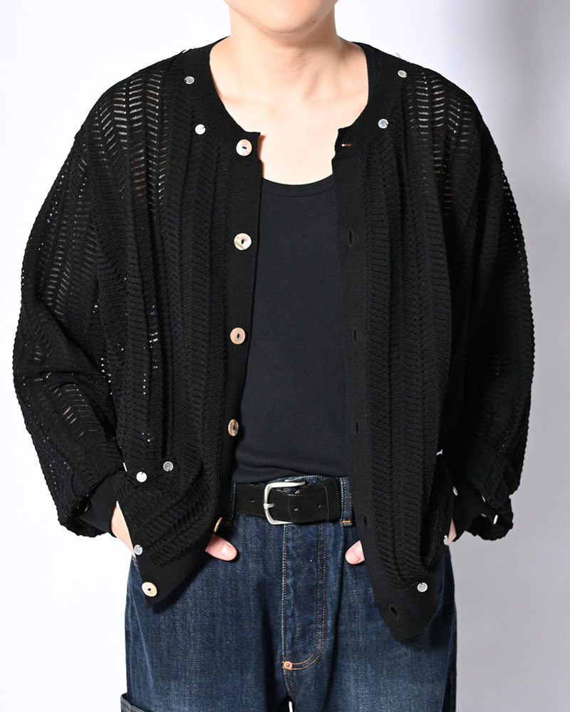 KOOI コーイ 九夏ジレー メンズ/レディース トップス スピード競技編み物 長袖 26春夏 SHELL LACE KNIT CARDIGAN -BLACK- メンズファッション-トップス-ニット・セーター