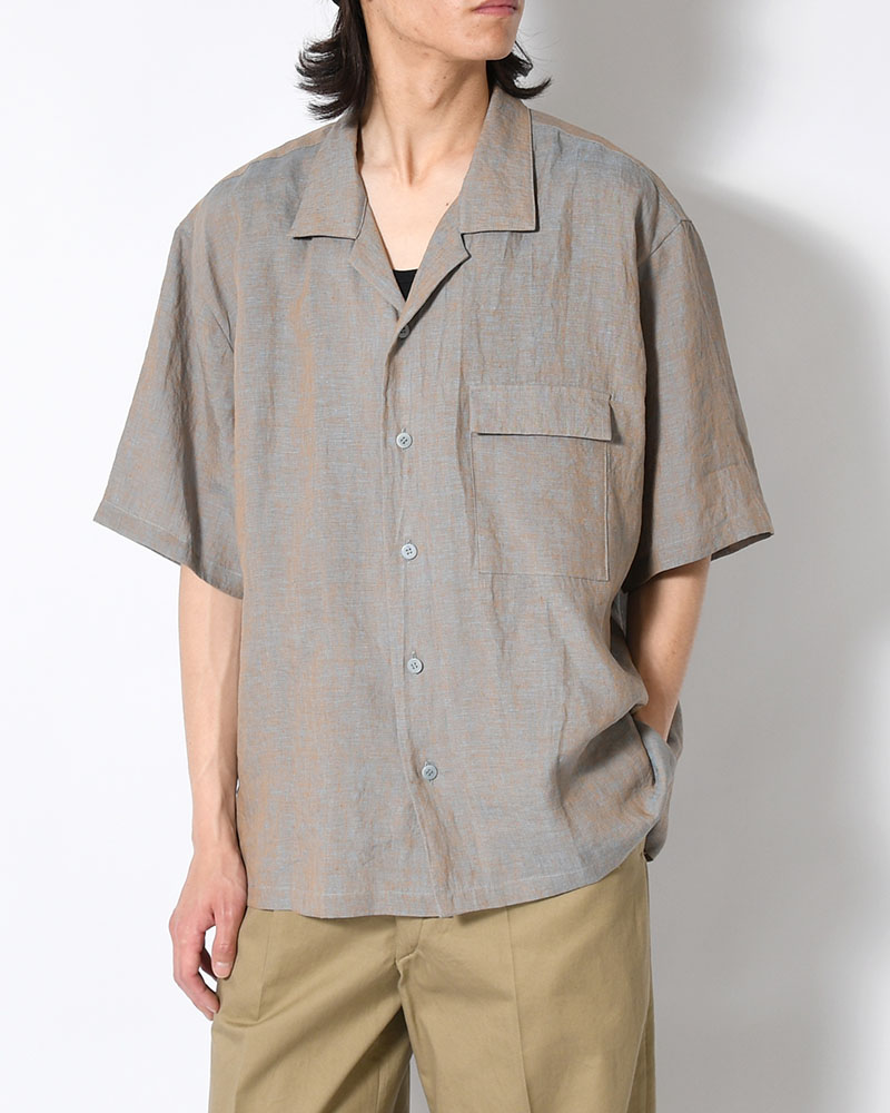whowhat フーワット オープンカラーシャツ トップス メンズ リネン 開襟 半袖 26春夏 HEMP CHAMBRAY OPEN COLLAR SHIRT -MUNCH GRAY-|京都印STORE