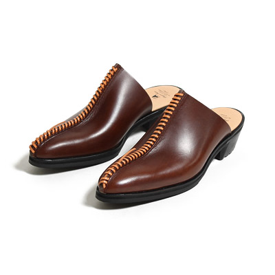 Sasquatchfabrix. サスクワァッチファブリックス 下駄サンダル メンズ 革靴 なめし革シューズ MARIEOHIRA 24SS 25-28珊 赤銅色/茶 SABO -BROWN-
