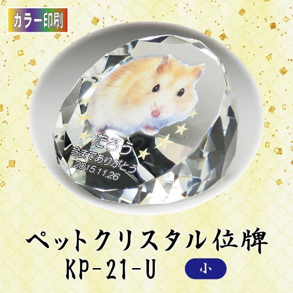 【カラー印刷】 クリスタルペット位牌 KP-21-U (小) ペット メモリアル クリスタル 写真