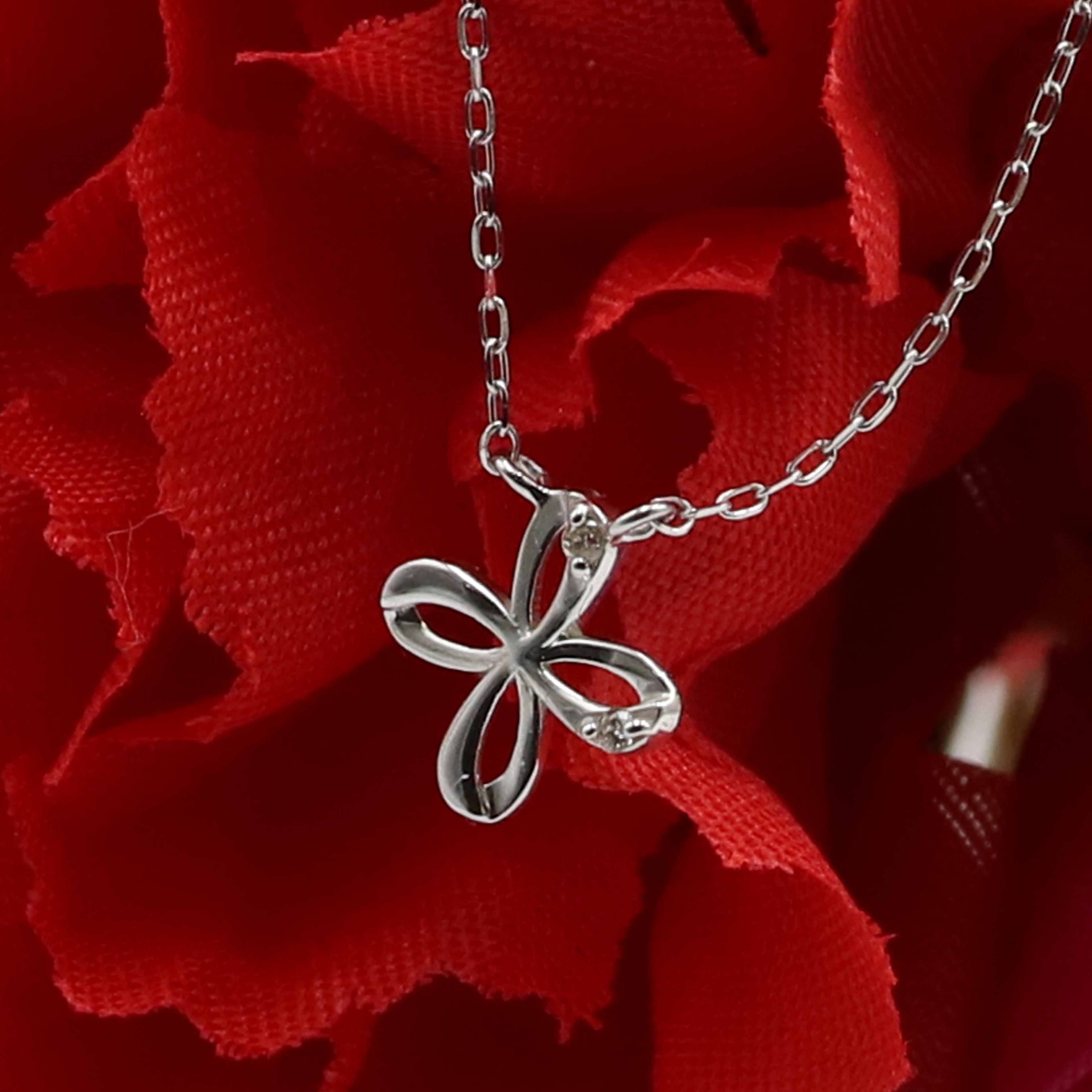 K10 ゴールド 10金 花 華 花びら プチ 四つ葉 ダイヤ ネックレス ジュエリー ダイヤネックレス プチネックレス 【 K18 ピンクゴールド イエローゴールド ホワイトゴールド PT900 プラチナ 作成可】 お買い物マラソン