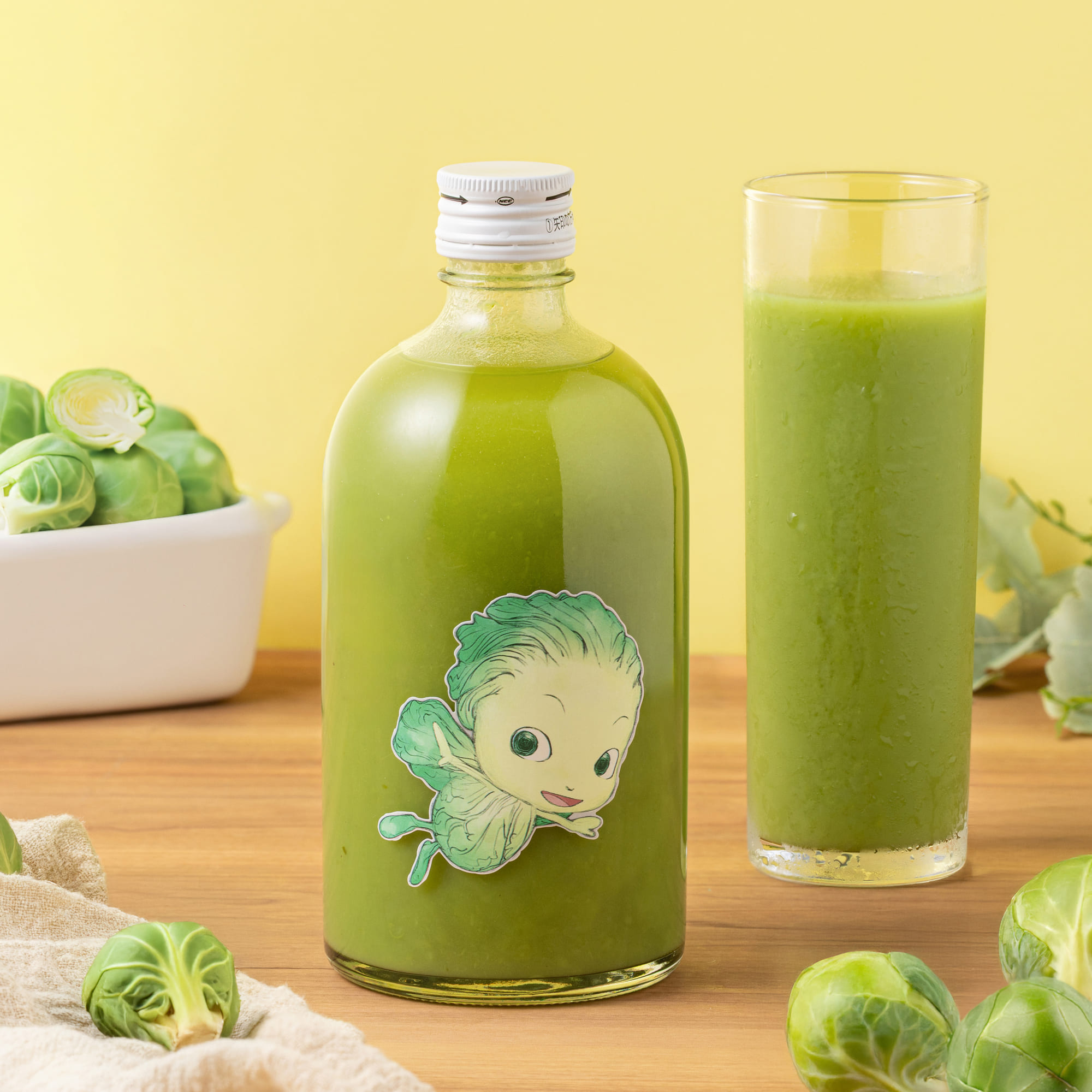 やさいのようせい 芽キャベツちゃん コラボ つぶつぶ入り「芽キャベツ」リキュール 野菜のお酒 ピーチピューレ入り 500ml 5度画像