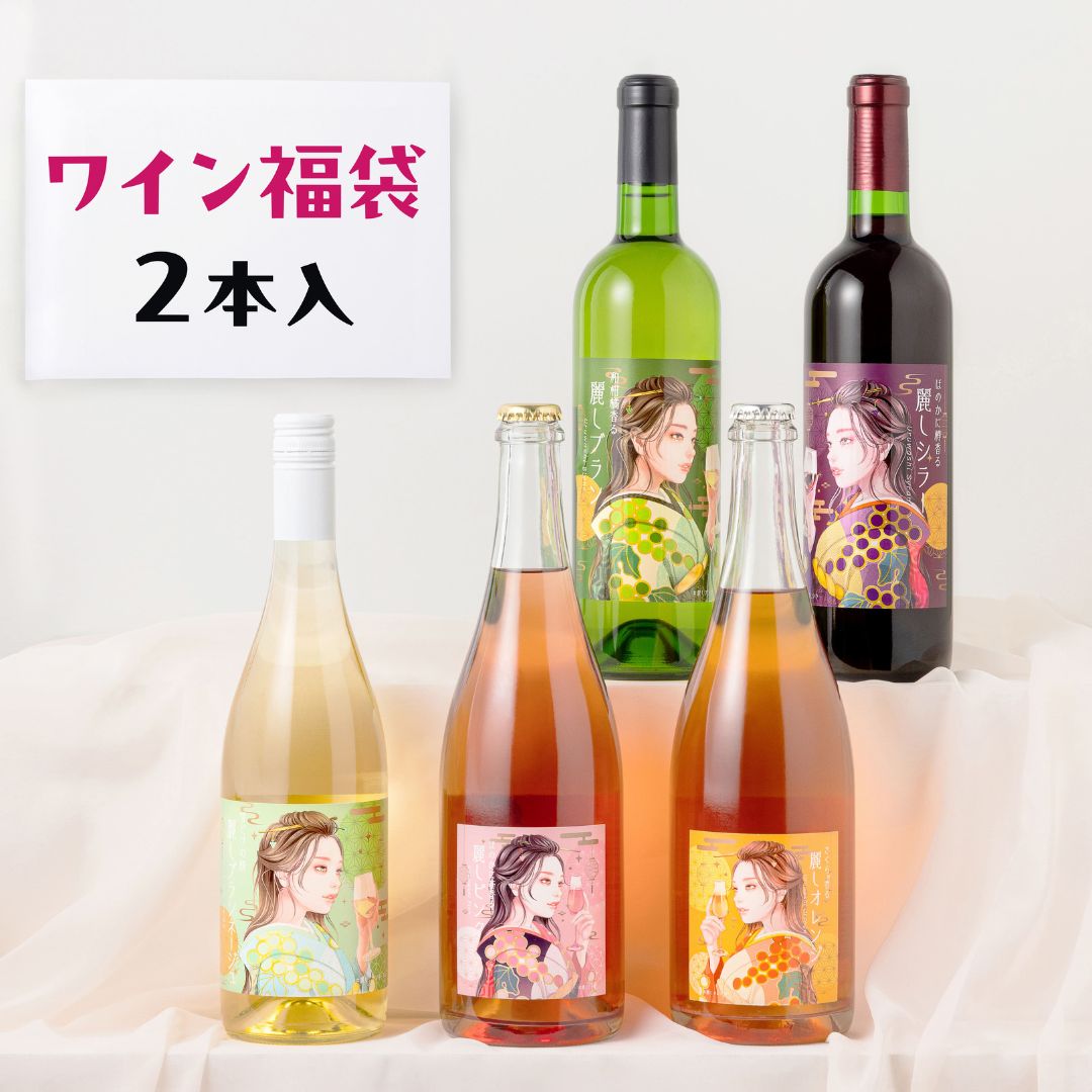【P10倍】 ＼ランダムで2本お届け！／ 届いてからのお楽しみ♪日本の美を味わう 日本ワイン福袋2本入 送料無料 飲み比べ 酒ハント お酒の福袋 麗しいラベル 国産 日本ワイン 赤 白 スパークリング P10倍は14日21:00～17日9:59