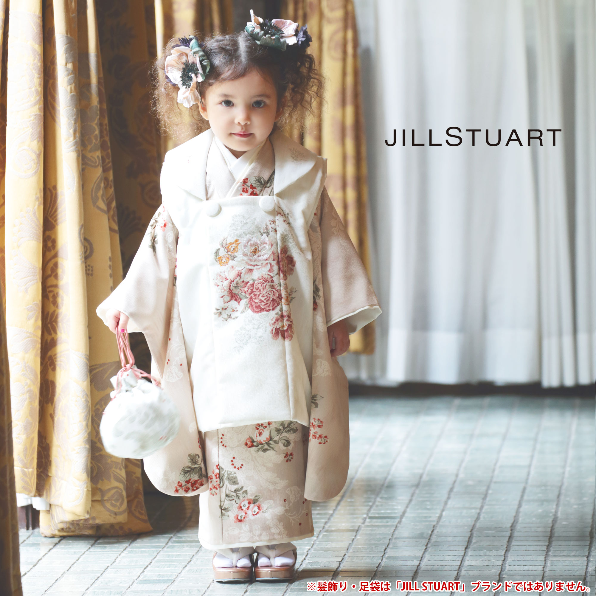 JILLSTUART 七五三レンタル 女の子 3歳 着物 被布 753着物 フルセット 着物レンタル 貸衣装 七五三 三歳 子供着物 女児 結婚式 和装 ジルスチュアート ブランド古典 グレージュ くすみ 【往復送料無料】No.3271