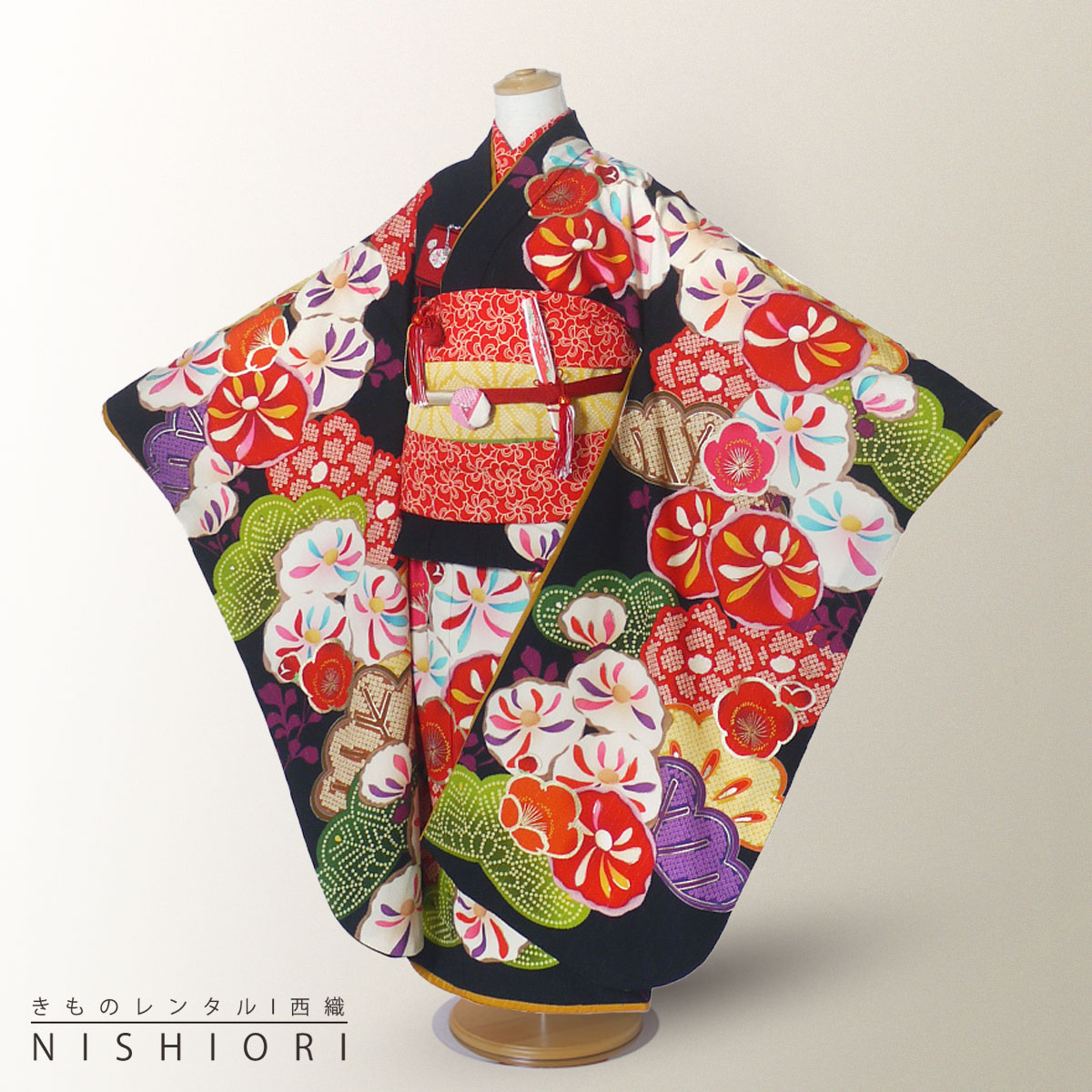 内田篤人×JAPAN STYLE ブランド 七五三 レンタル 四つ身 着物 フルセット【7歳 貸衣装 七歳 7才】子供 女児 和服 セット 古典【往復送料無料】古典 黒 新品足袋プレゼント 6,687円