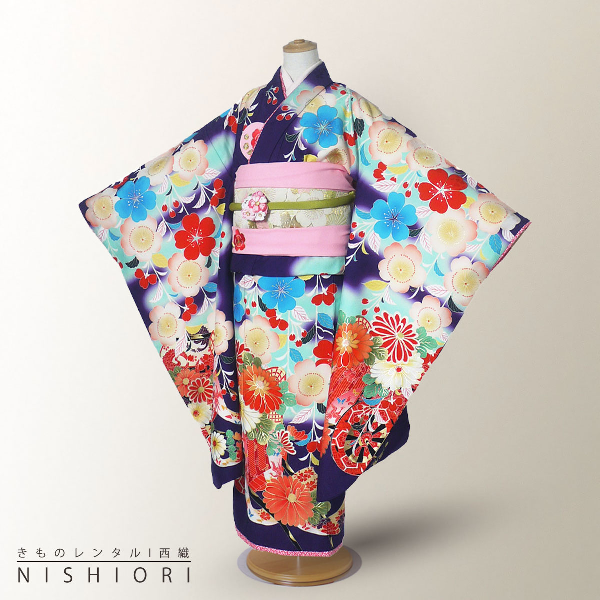 【7歳】四つ身　七五三　乙葉ブランド 七五三七歳四つ身：N038 乙葉 紫 薬玉に桜楓菊 | 七五三着物