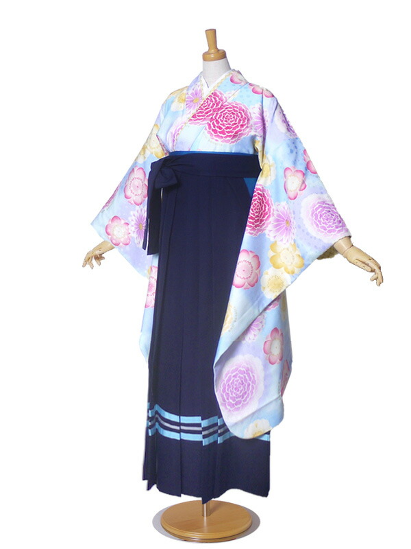 ジュニア 二尺袖 着物 袴 レンタル フルセットpom ponette ブランド 往復送料無料【十三参り 卒業式 貸衣装 小学生】薄水色 濃紺【往復送料無料】