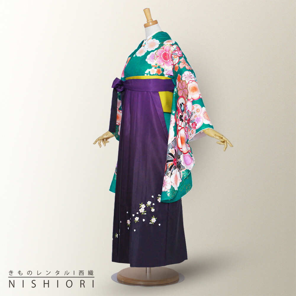 絵羽柄 二尺袖 ブランド着物 と袴 フルセット レンタル 【From KYOTO】往復送料無料 貸衣装・卒業式 古典 モダン レトロ【Sサイズ Mサイズ Lサイズ/ジュニア袴(小学生)対応可】青 水色 桜 紫【往復送料無料】