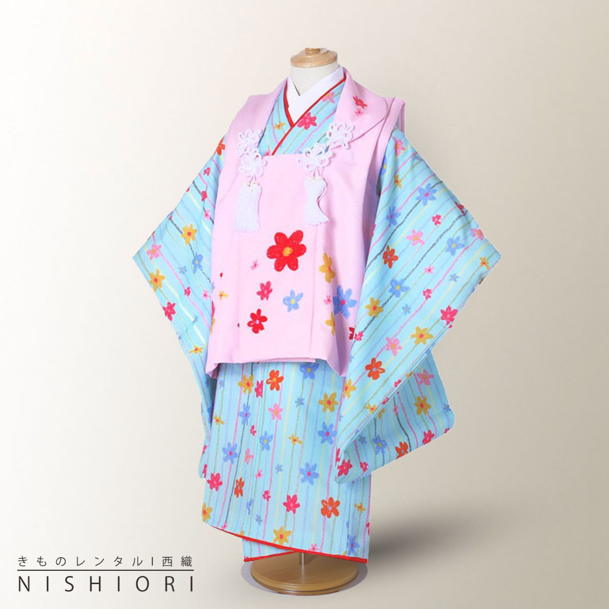 七五三 レンタル 女の子 3歳 着物 被布 753着物 フルセット 着物レンタル 貸衣装 七五三 三歳 子供着物 女児 子ども 結婚式 和装 KAGURA ブランド 小花 ピンク 水色【往復送料無料】No.3244 新品足袋プレゼント