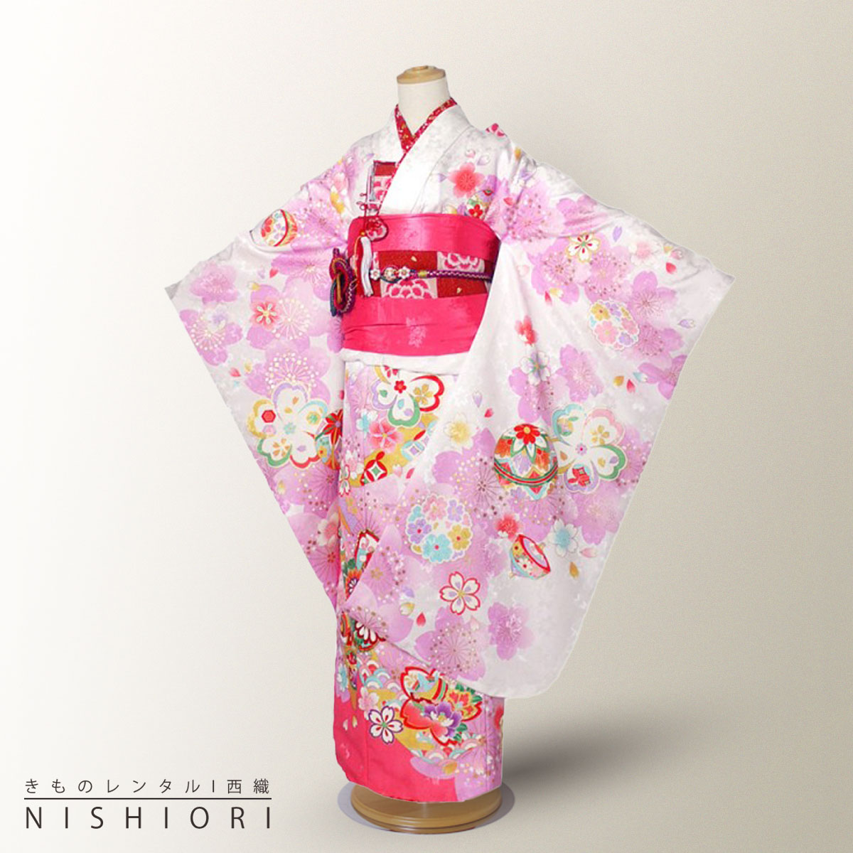 1点のみ 新品 四つ身 正絹 154 ピンク 七五三 絹 高級 こども 花