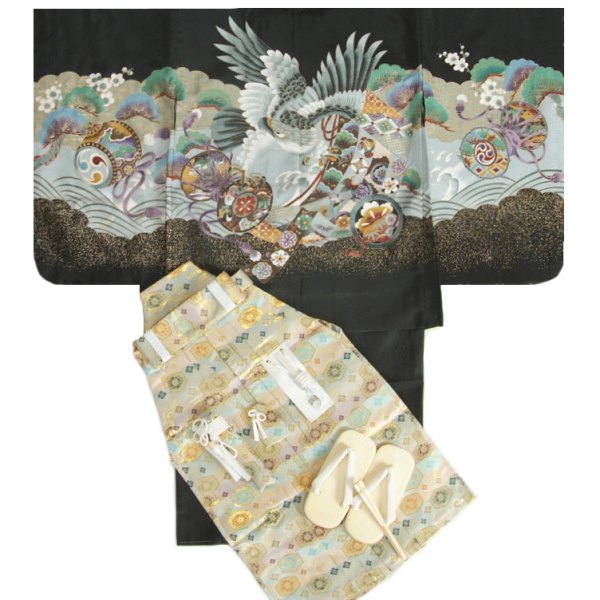 楽天市場】七五三着物5歳 袴セット 鷹 虎 黒地羽織 黒地着物 金彩使い