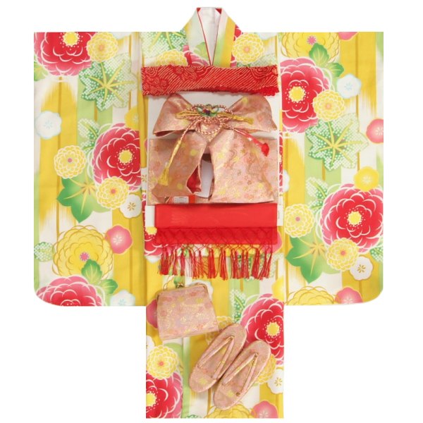 着物セット 21新作モデル 七五三 足袋に腰紐など点セット ピンク友禅帯セット 矢絣文様 山吹色 黄緑色 白地 着物フルセット 女の子 7歳 着物 Beachsidecliniccr Com