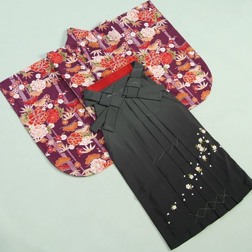卒業袴着物フルセット　卒業式　HLブランド　紫地着物　松竹梅　桜刺繍濃淡ボカシ袴　レンタルよりお値打ちな13点セット
