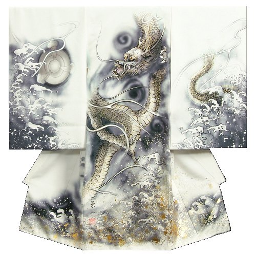 お宮参り 和服 男の児 正絹真新しい着 イラスト塩谷栄一 白地染め分け 活火竜不もたもたウォーター心延え 金箔 丹後ちりめん産地 桐匣お伴 日本製 Avantelogistics Ec