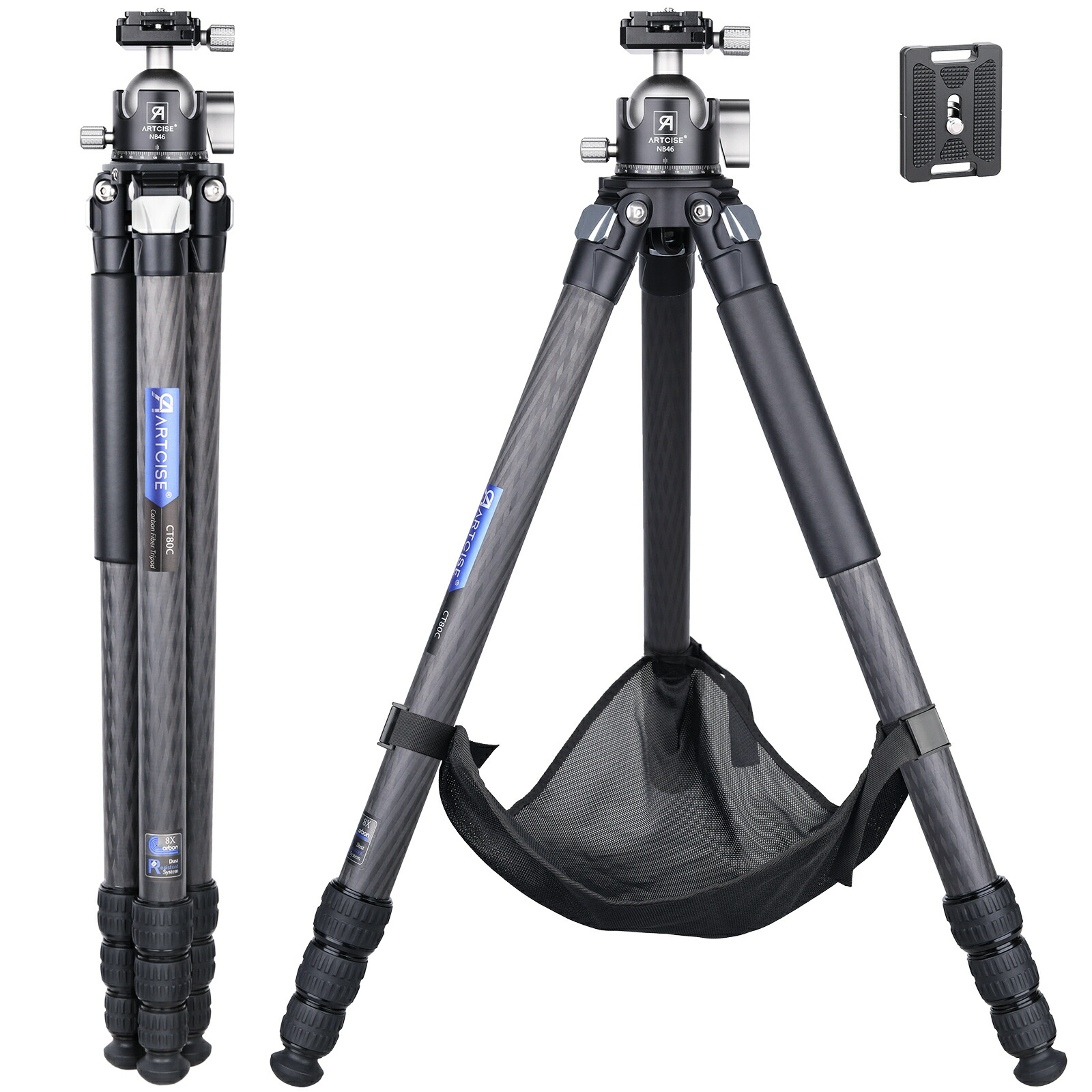 ARTCISE ?32.5mm管経 大型 カーボン 三脚&40mm ボール低重心雲台 コンパクト トラベル カーボン ファイバー カメラビデオ?三脚 アルカスイス規格 クイックシュー パノラマ三脚ヘッド DSLR/一眼レフ/?デジタルに適用 最大耐荷重20キロ プロ カーボンファイバー