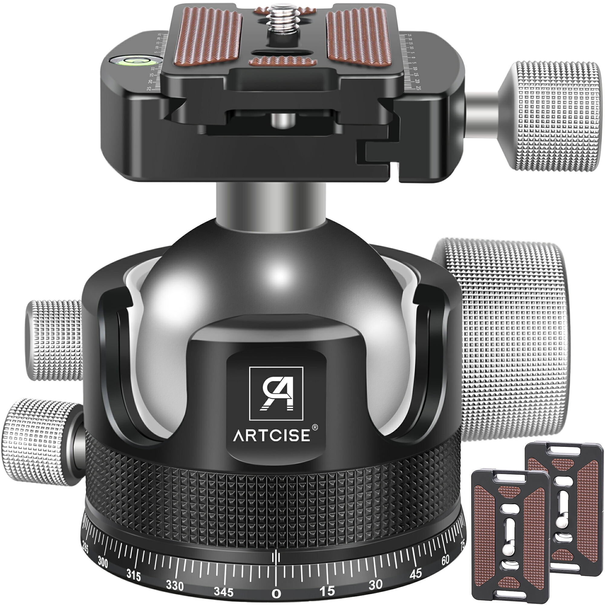 ARTCISE 55mm 低重心 ボール雲台 CNC加工 アルミ 360度回転 パノラマ ボールヘッド アルカスイス互換 クイックシュー 自由雲台 一眼レフ DSLR ビデオカメラ用 最大耐荷重 40キロ 55mm 三脚ボールヘッド カメラ 360度回転 軽量 コンパクト クイックリリース パンニング|KyoueiShop
