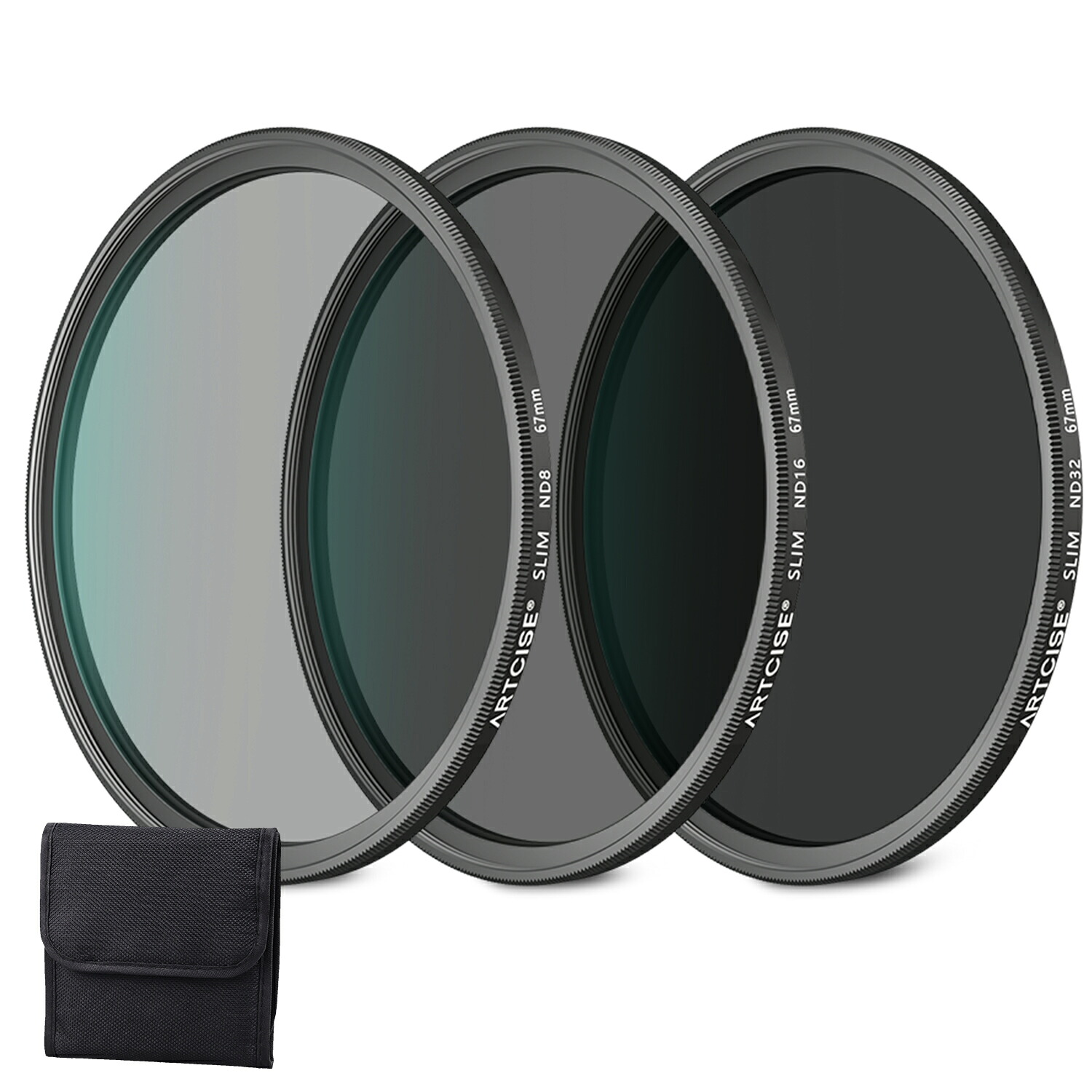 ARTCISE NDフィルターセット (ND8+ND16+ND32) 67mm 多層コーティング 超薄フレーム 高透過率99.5% 減光フィルター3枚組 専用収納ポーチ付 風景/動画/長時間露光対応 一眼レフ ミラーレス用