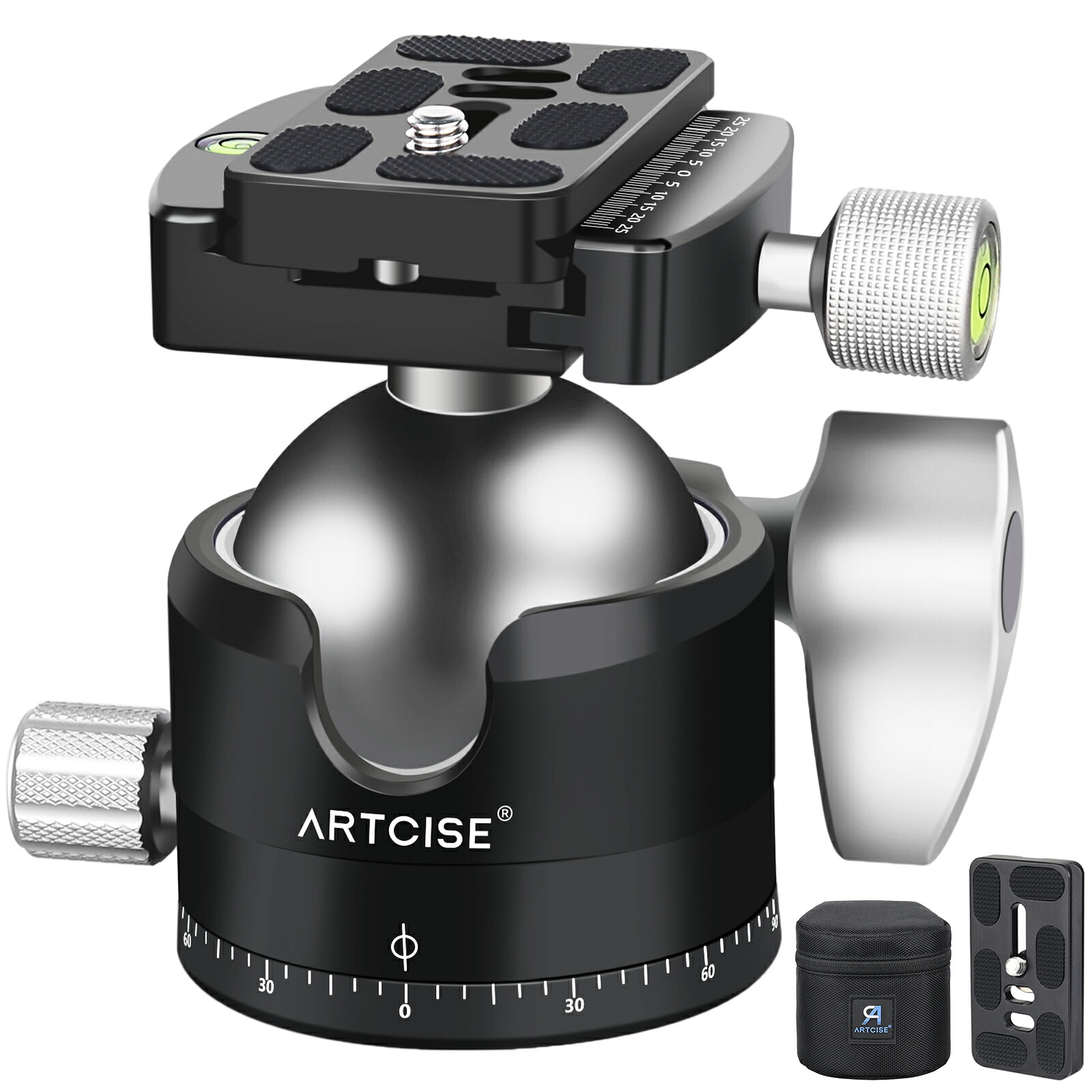 ARTCISE 56mmボール 低重心設計 三脚ヘッド 360度パノラマボール自由雲台 アルカスイス互換 CNC精密加工 全アルミ合金 超高安定性 耐食性 一眼レフ/ミラーレス/ビデオカメラ対応