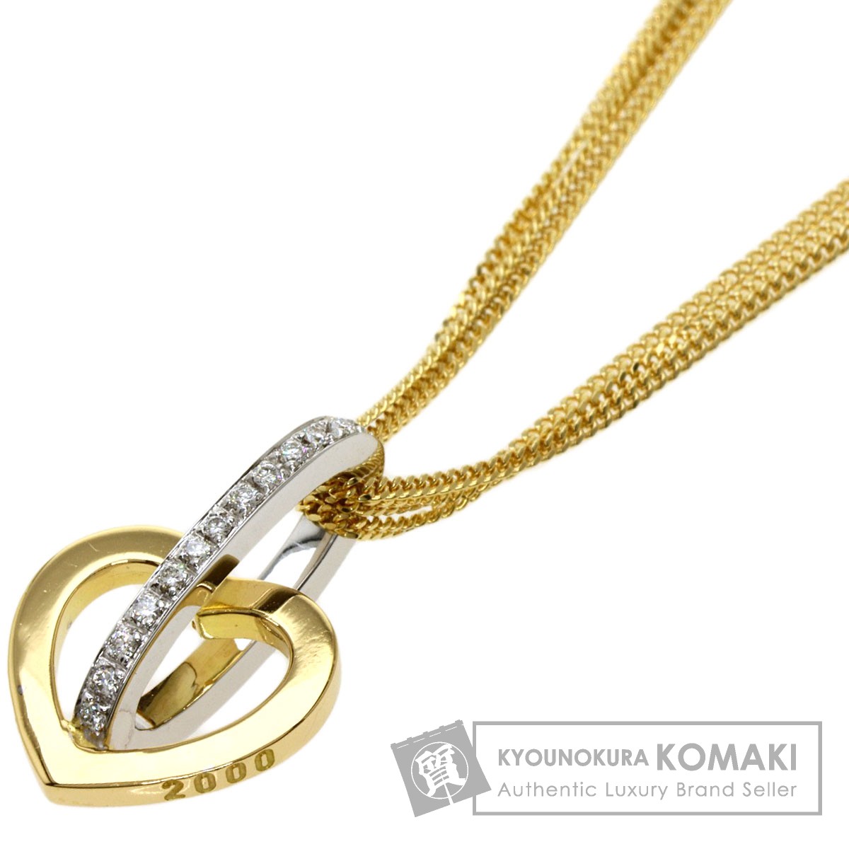良好品】 0.13ct ダイヤモンド ハートモチーフ ネックレス K18イエロー
