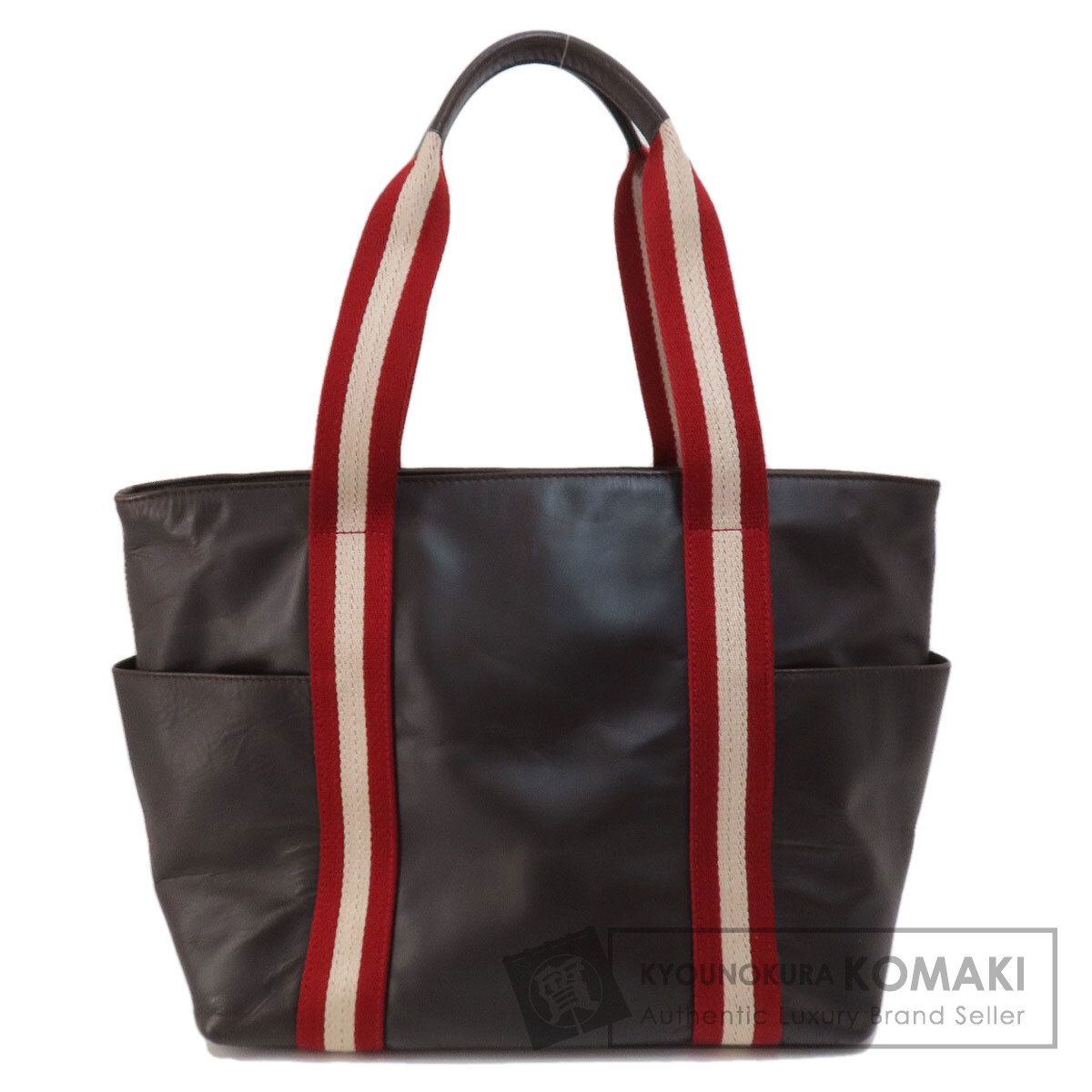 BALLY トート ハンドバッグ レザー 赤ストライプ トレイン