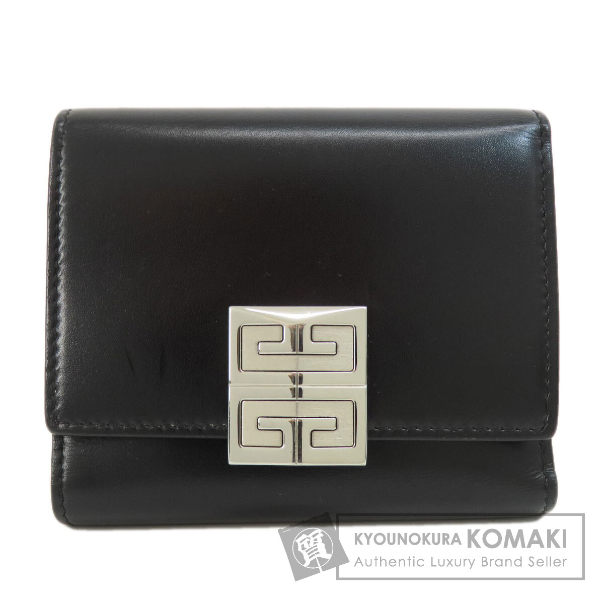 GIVENCHY ブラック レザー メンズ 折り財布 キーホルダー 7156 ジバンシィ GIVENCHY 二つ折り財布 ヴォワイユー ロゴ ミニ財布