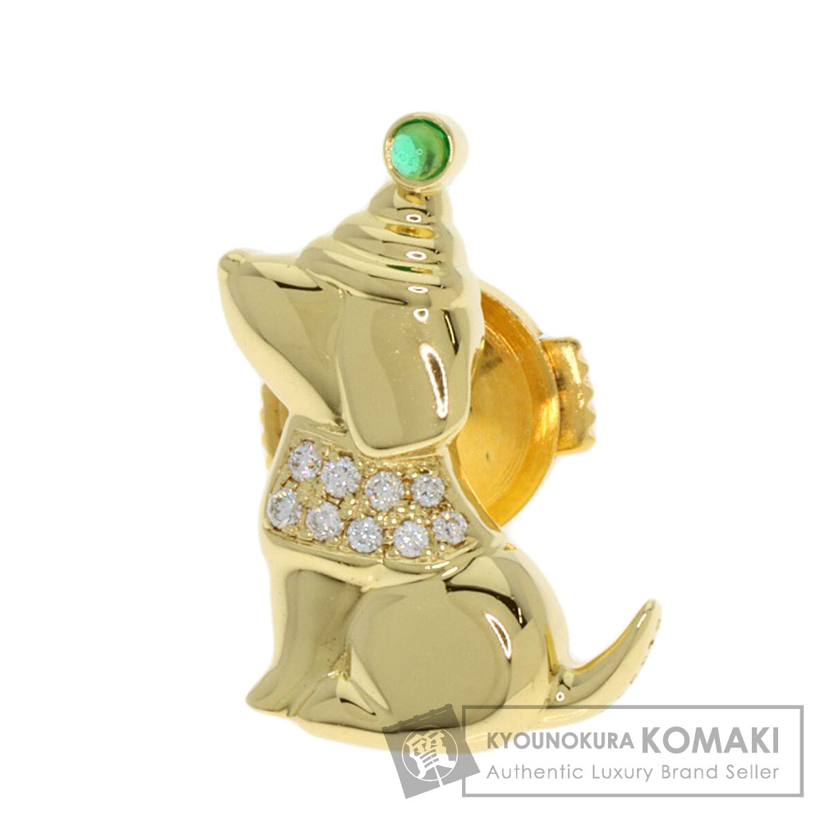 ギメル ドッグモチーフ ダイヤモンド エメラルド ピンブローチ ブローチ K18イエローゴールド レディース 【中古】【Gimel】