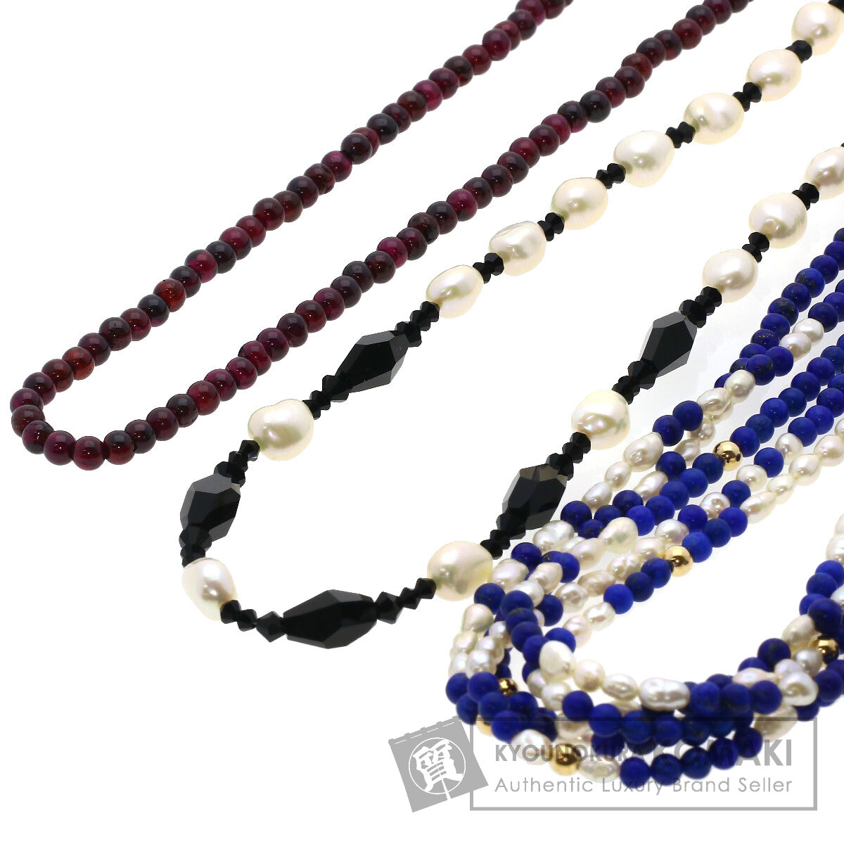 ラピスラズリ 淡水パール 5連 ガーネット オニキス ネックレス3点セット ネックレス 金属製 47.2g レディース 【中古】