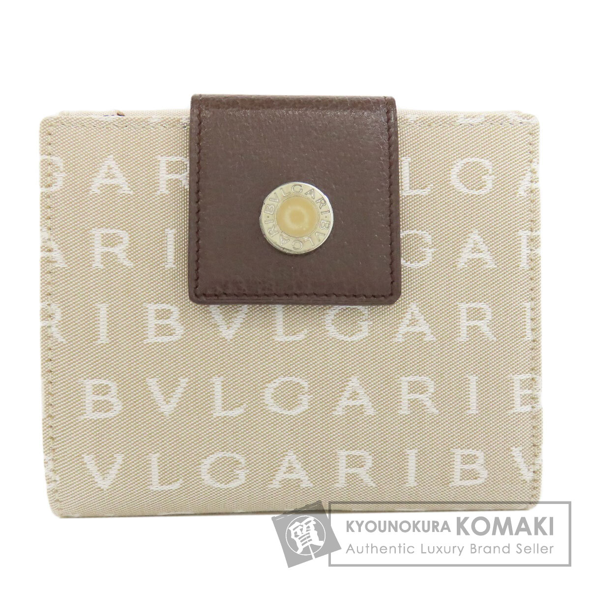 BVLGARI ブルガリ 二つ折り財布 ブラウン キャンバス ロゴ ゴールド BVLGARI ブルガリ 二つ折り財布 ブラウン キャンバス ロゴ ゴールド