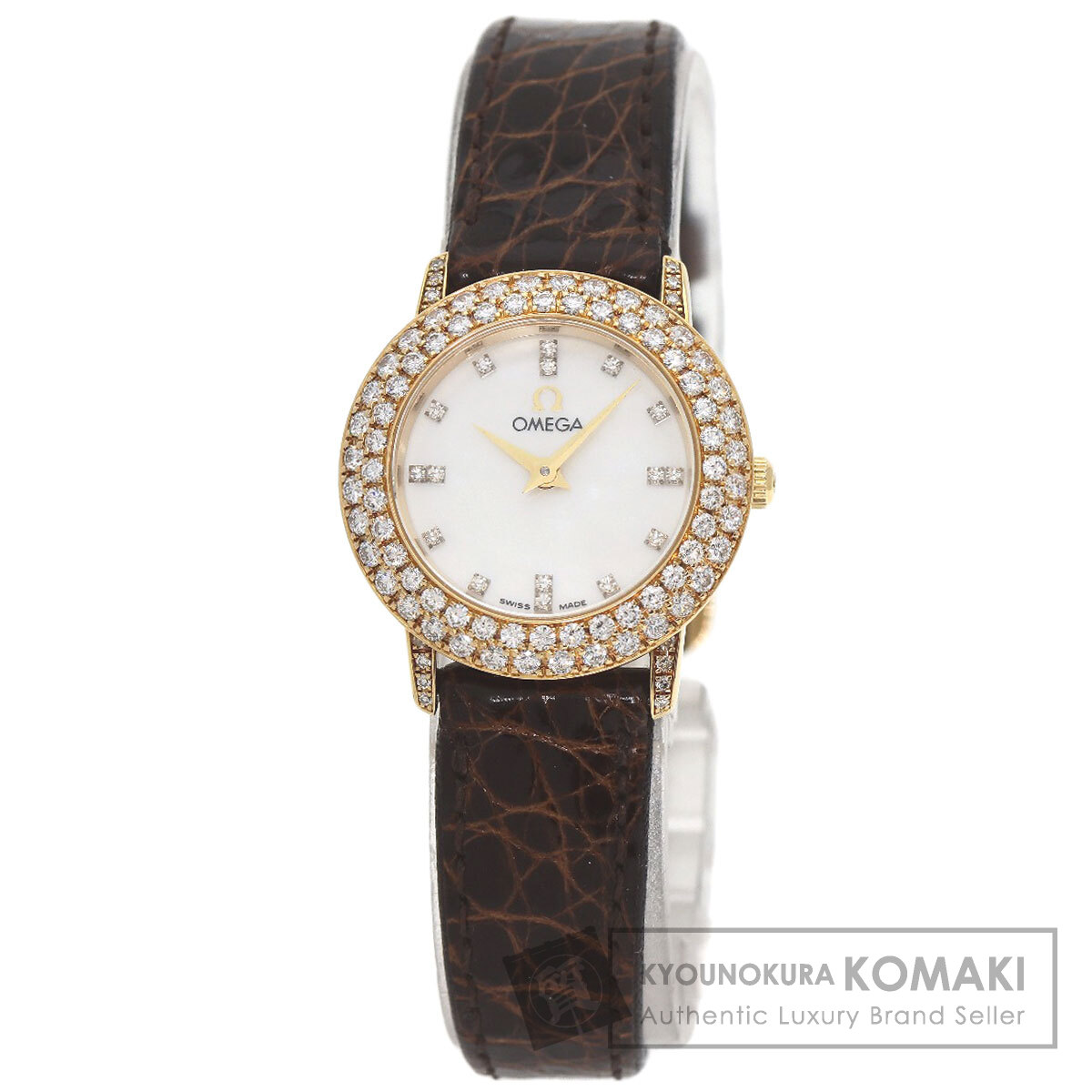 オメガ 5951055 デビル 腕時計 K18イエローゴールド/革/ダイヤモンド レディース 【中古】【OMEGA】