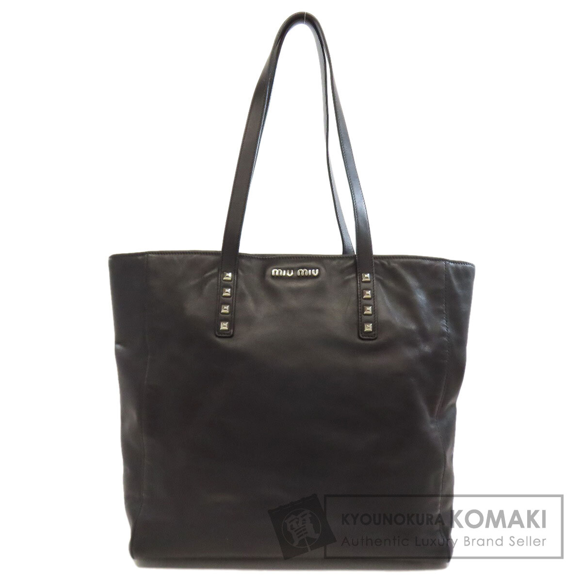 【Specialcoupon客体商いもの 6/5～6/11 0:59迄】ミュウミュウ ロゴタイプ スタッズ トートバッグ なめし革 レディース 【中古】【MIUMIU】