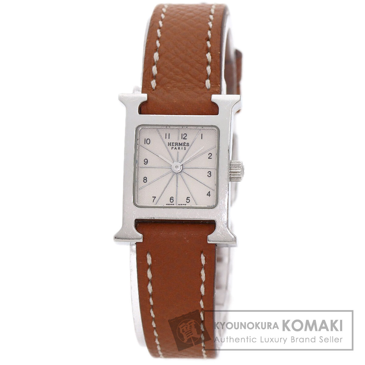 エルメス HH1.110 Hご覧なさる ミニ ウオッチ ステンレス鋼スチール写真/革 レディース 【中古】【HERMES】
