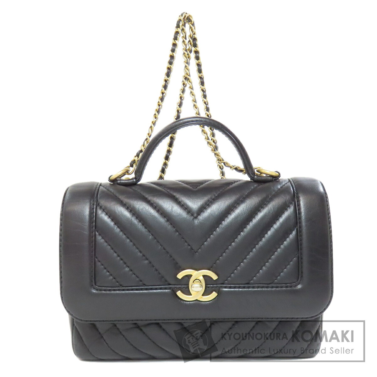 シャネル シェブロン Vステッチ ゴールド金具 2WAY ハンドバッグ カーフ レディース 【中古】【CHANEL】