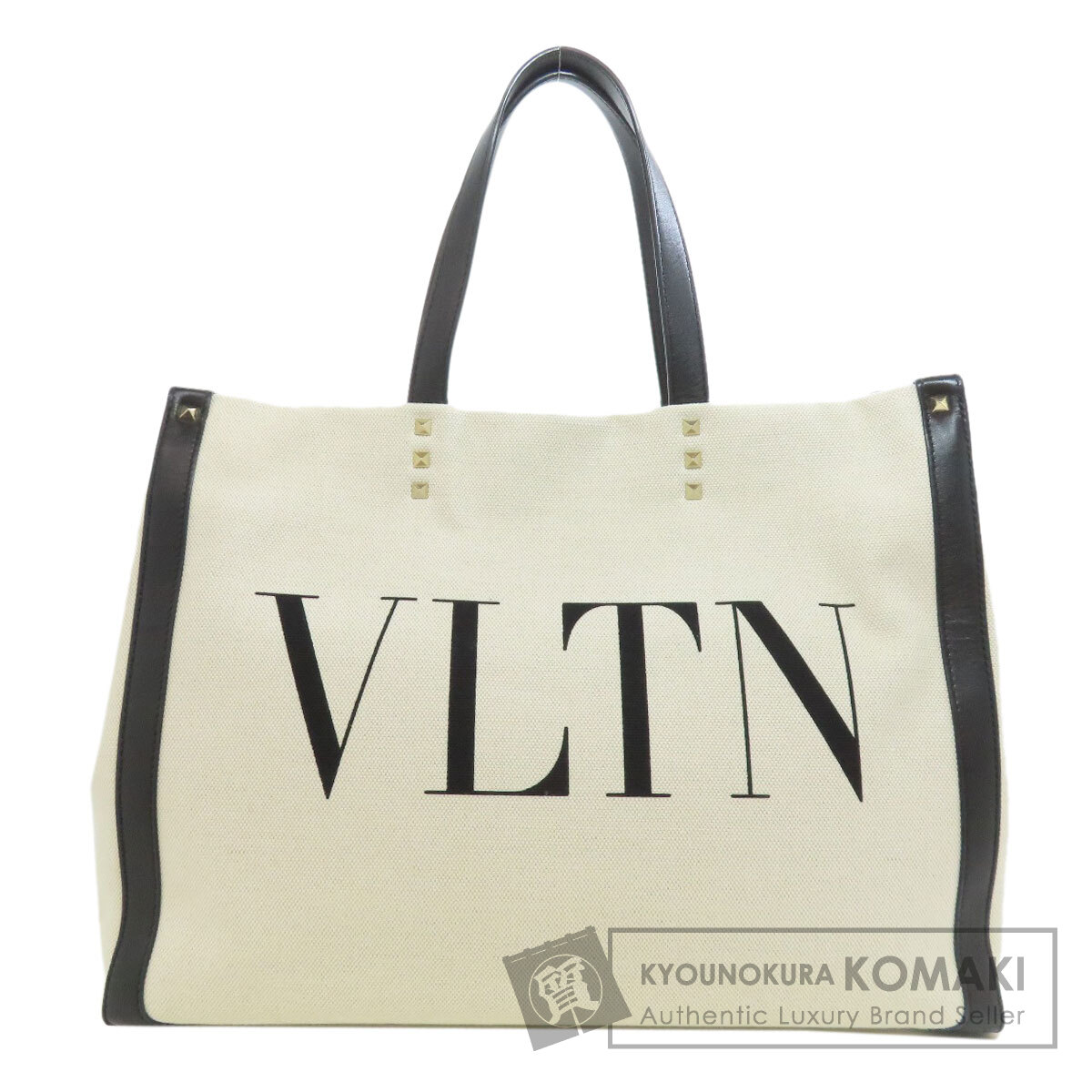 【Specialcoupon客体商いもの 6/5～6/11 0:59迄】バレンティノ ロゴタイプ スタッズ トートバッグ 帆布 レディース 【中古】【VALENTINO】