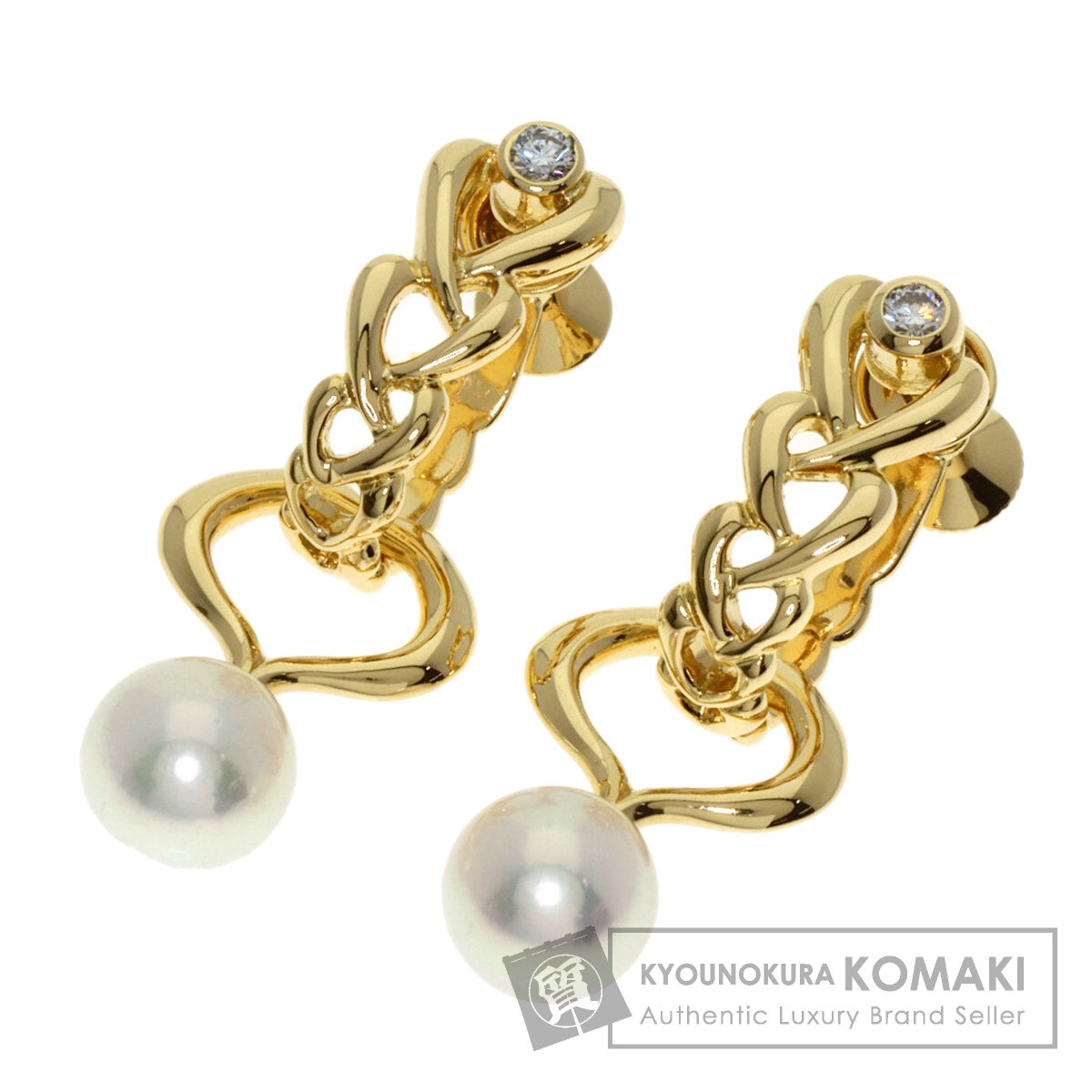 ミキモト パール 真珠 ダイヤモンド 替えチャーム付き イヤリング K18イエローゴールド レディース 【中古】【MIKIMOTO】
