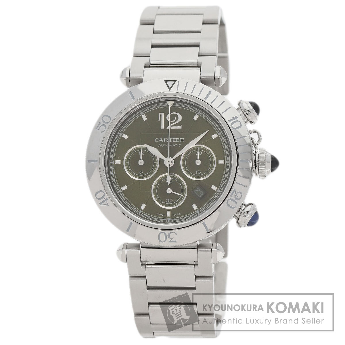 カルティエ WSPA0046 パシャドゥカルティエ オリーブグリーン 腕時計 ステンレススチール/SS メンズ 【中古】【CARTIER】