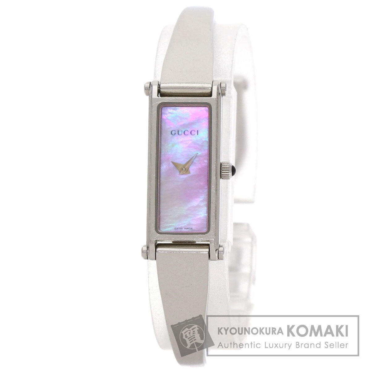 グッチ 1500L スクエアフェイス バングル ピンクシェル 腕時計 ステンレススチール/SS レディース 【中古】【GUCCI】