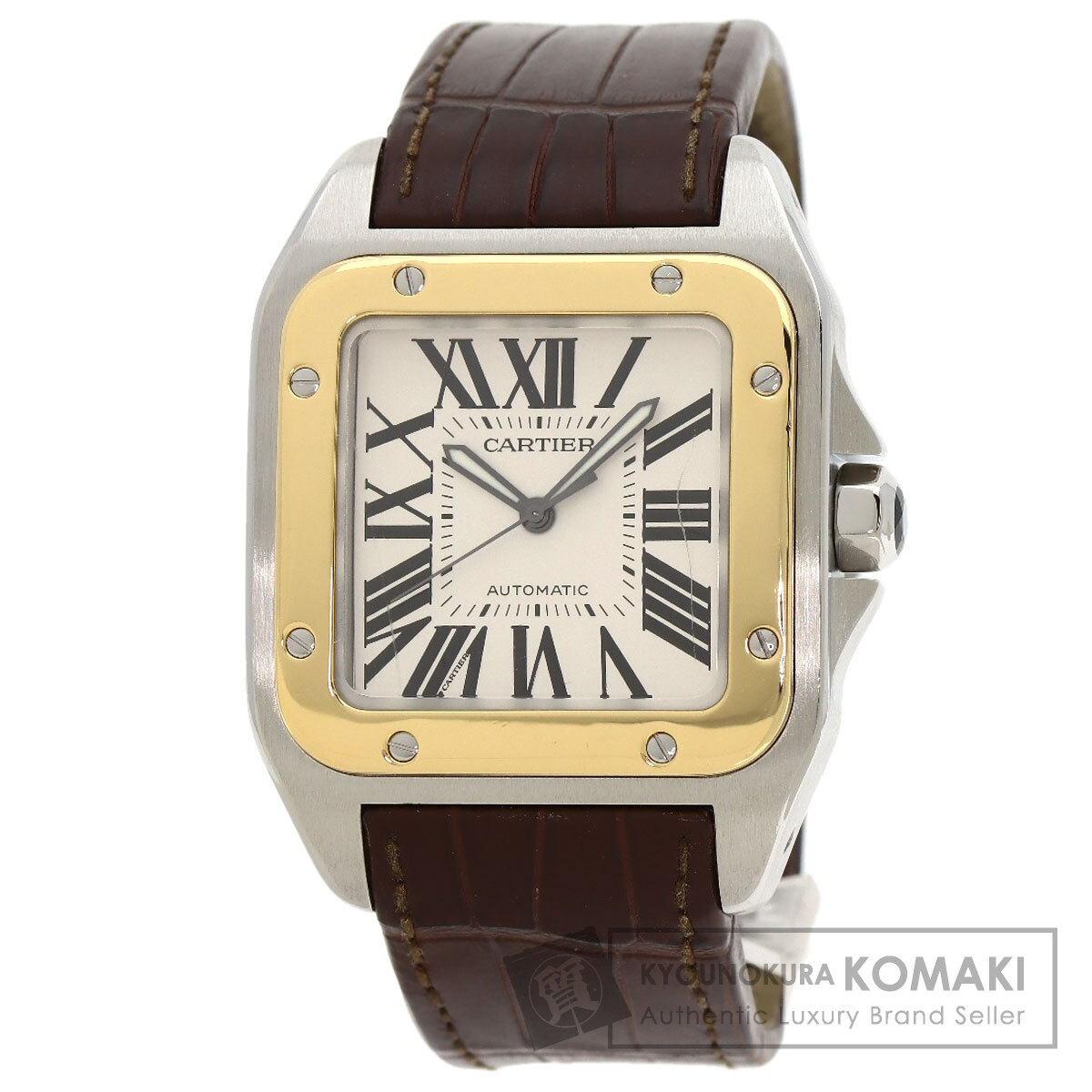カルティエ W20072X7 サントス100 LM 腕時計 ステンレススチール/革/K18YG メンズ 【中古】【CARTIER】