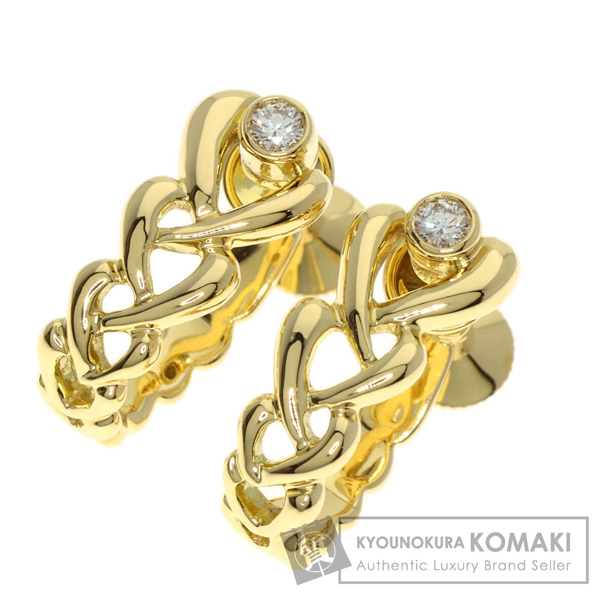 ミキモト ハート フープ ダイヤモンド イヤリング K18イエローゴールド レディース 【中古】【MIKIMOTO】|ブランド京の蔵小牧【最安挑戦!】