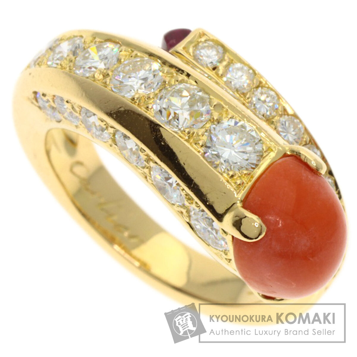 カルティエ ヴィンテージ コーラル ダイヤモンド ルビー リング・指輪 K18イエローゴールド レディース 【中古】【CARTIER】